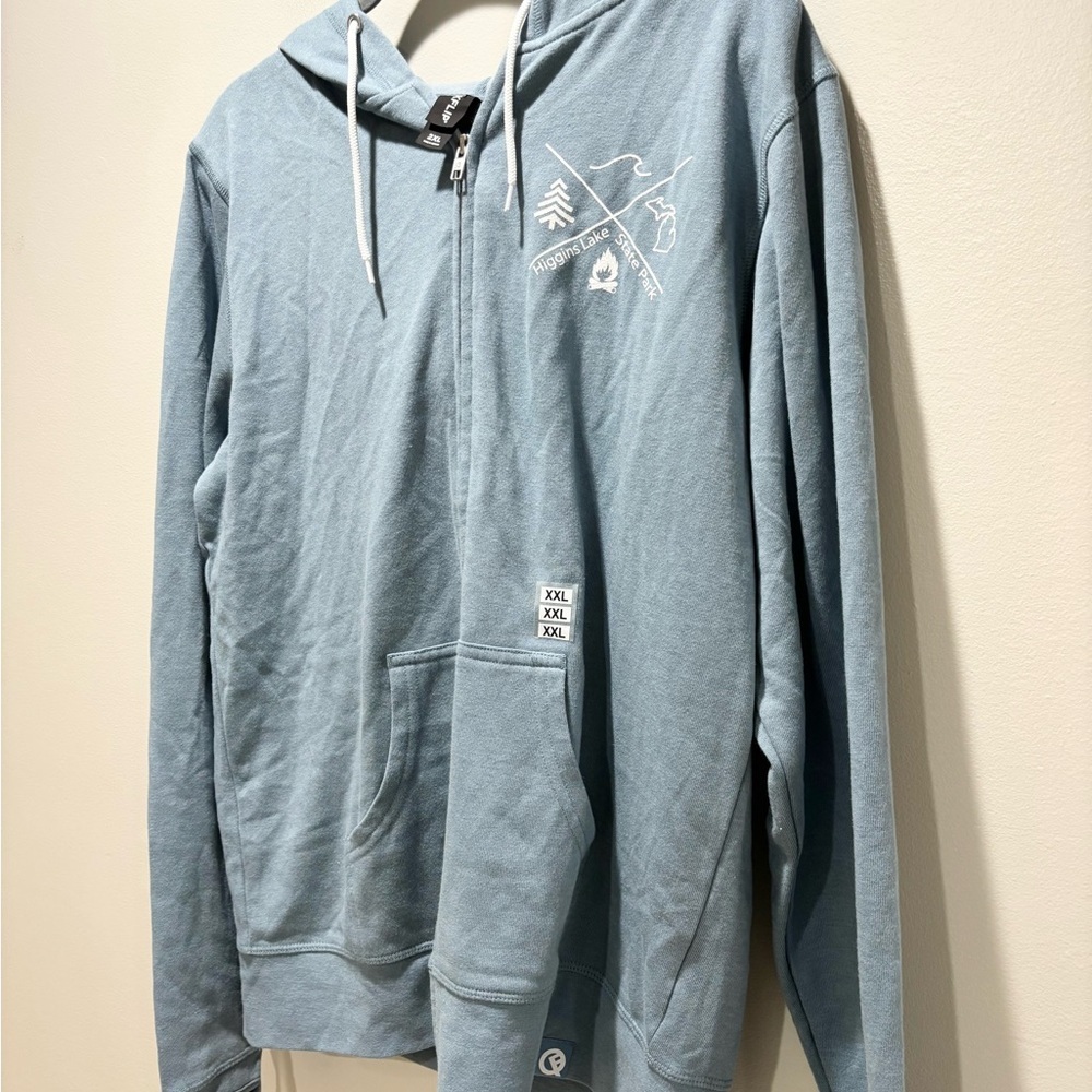 QUICKFLIP Women’s Hero Hoodie Lite Misty Blue Higgins Lake State Park Size 2XL - Picture 2 of 8